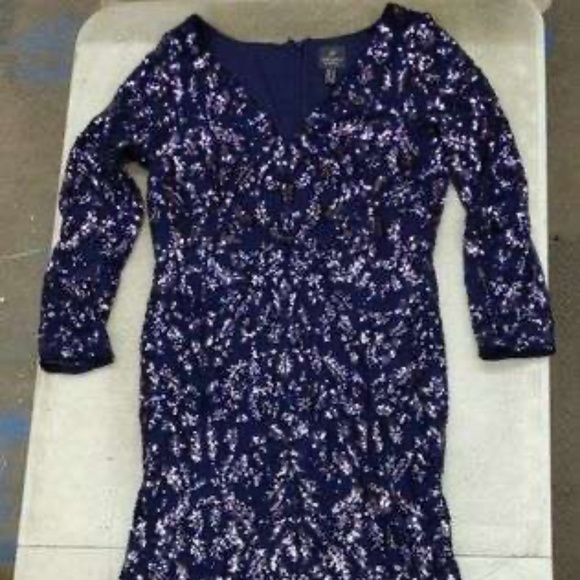Adrianna Papell Women's Stretch Sequin Gown, Navy Night, 14 - Picture 3 of 3
